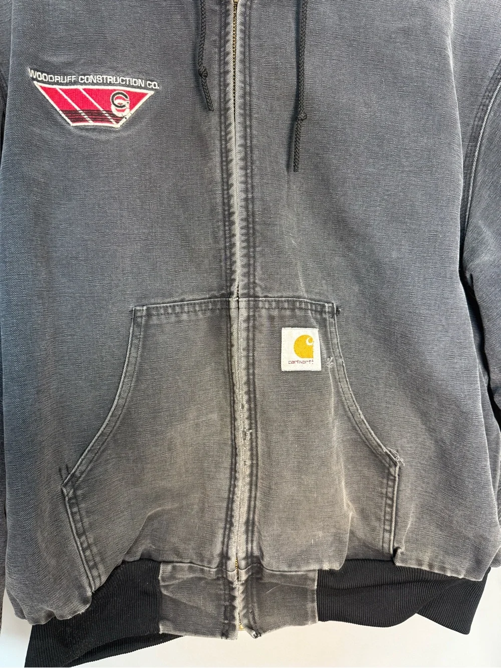Carhartt Thermal Lined Zip Hoodie Distressed Faded Black Work Jacket 2XL Best